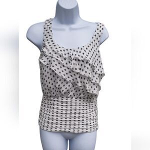 White House Black Market Sleeveless Ruffle Dot Blouson Top